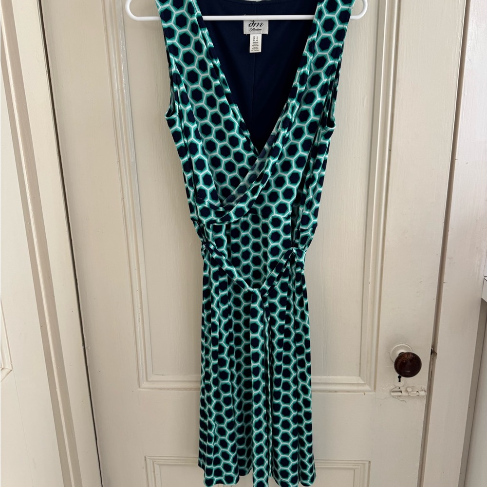 Chic Teal and Navy Geometric Midi Dress